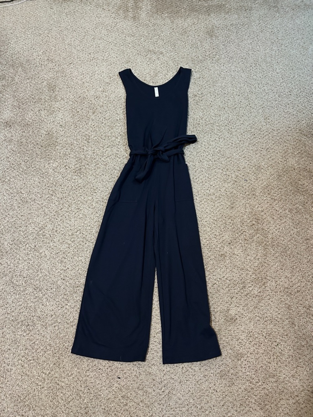Sleeveless Wide-Leg Tie-Waist Jumpsuit - Navy Blue